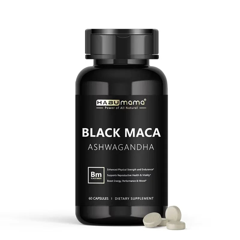 Organic Black Maca Root + Ashwagandha Extract Supplement for Women & Men Erect, Energy, Endurance - Vegan Pills
