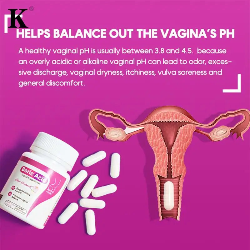 30Pcs Medical Grade Boric Acid Vaginal Suppositories - Women PH Balance Pills for Yeast Infection 600mg