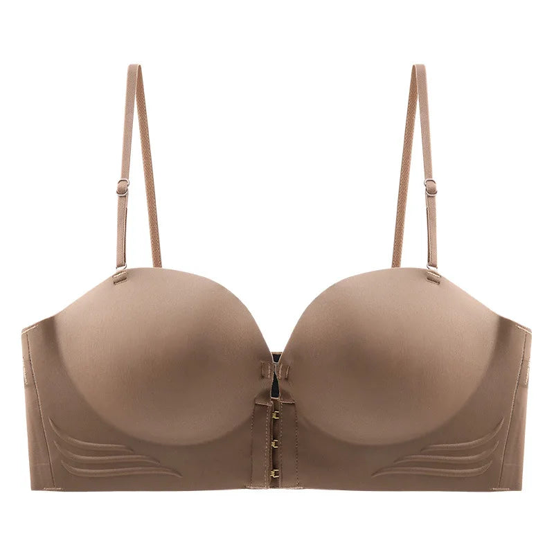Front Closure Strapless Bras For Women - Seamless Push Up Brassiere Thick Soft Underwear