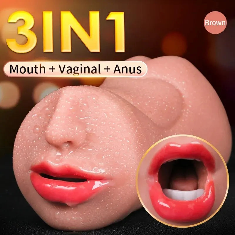 3 IN 1 Sex Toys Masturbation For Men Deep Throat Realistic Artificial Pussy