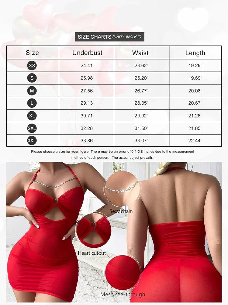 Hot Sexy Lingerie See Through Mesh Dress Ring Chain Bodycon Mini Club Dress with G-String