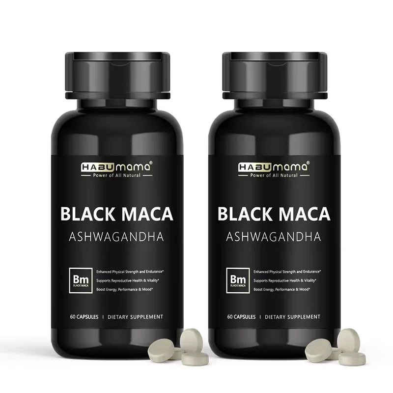 Organic Black Maca Root + Ashwagandha Extract Supplement for Women & Men Erect, Energy, Endurance - Vegan Pills