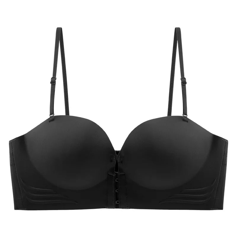 Front Closure Strapless Bras For Women - Seamless Push Up Brassiere Thick Soft Underwear
