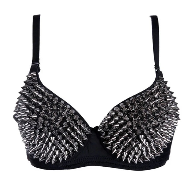 Silver Rivets Punk Rave Bralette Lingerie Gothic Bra