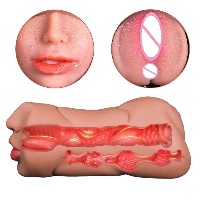 3 IN 1 Sex Toys Masturbation For Men Deep Throat Realistic Artificial Pussy