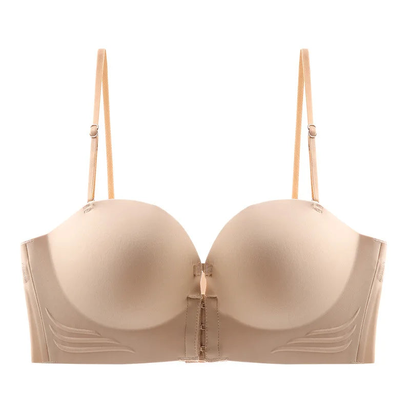 Front Closure Strapless Bras For Women - Seamless Push Up Brassiere Thick Soft Underwear