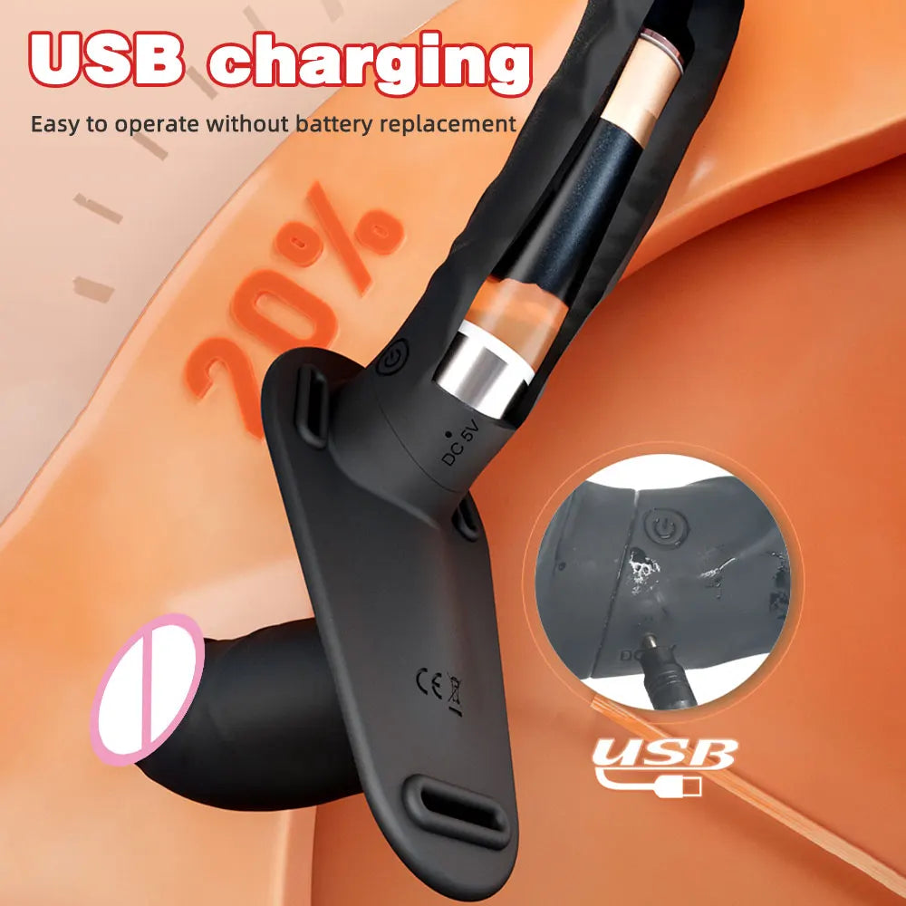 Double Head Artificial Penis Wearable Electric Strap-on Vibrator