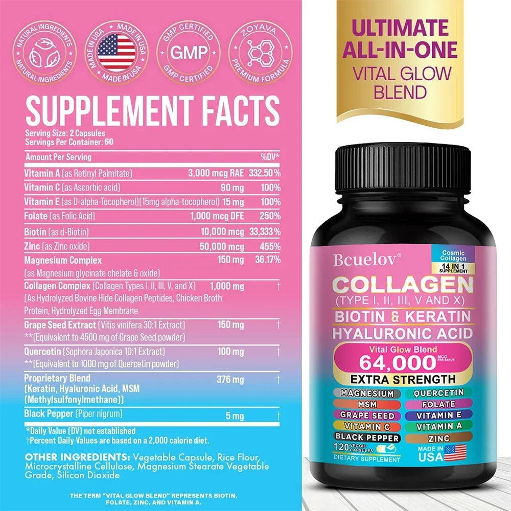 Collagen Capsules Biotin Keratin Skin Care Product Booster Anti Aging Whitening Skin Nail and Hair Care Supplement