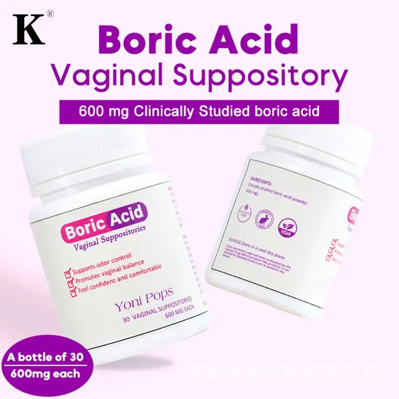 30Pcs Medical Grade Boric Acid Vaginal Suppositories - Women PH Balance Pills for Yeast Infection 600mg