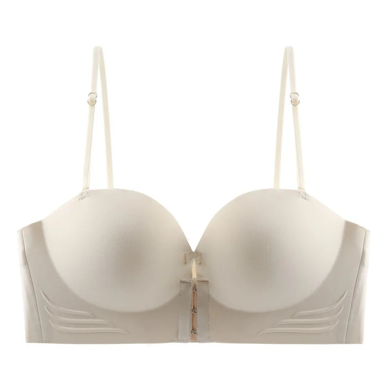 Front Closure Strapless Bras For Women - Seamless Push Up Brassiere Thick Soft Underwear