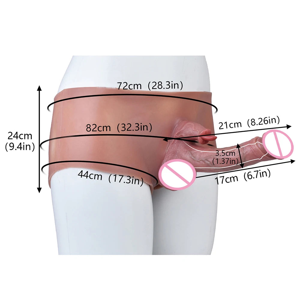 Large Wearable Hollow Realistic Dildo Briefs with Penis Sleeve