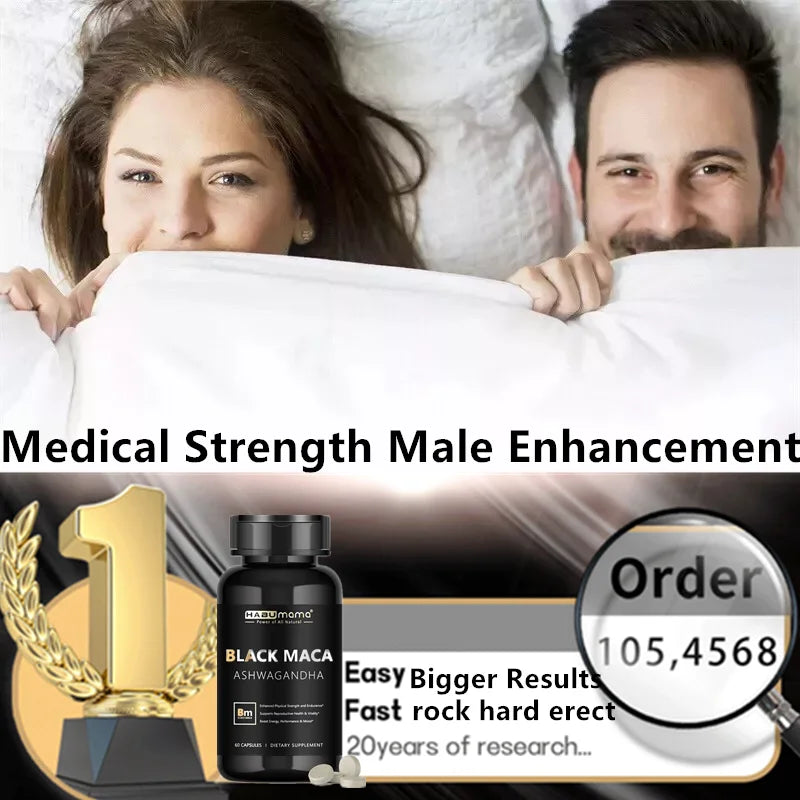 Organic Black Maca Root + Ashwagandha Extract Supplement for Women & Men Erect, Energy, Endurance - Vegan Pills