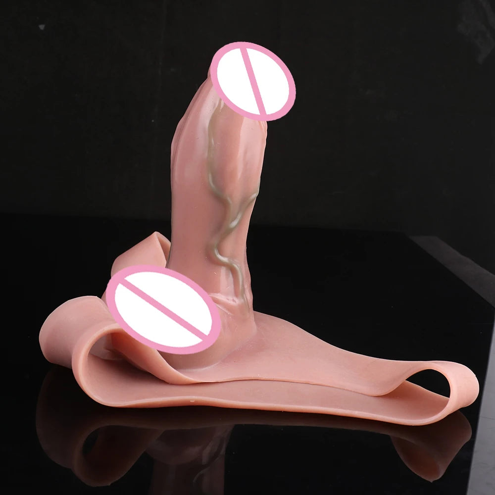 Large Wearable Hollow Realistic Dildo Briefs with Penis Sleeve