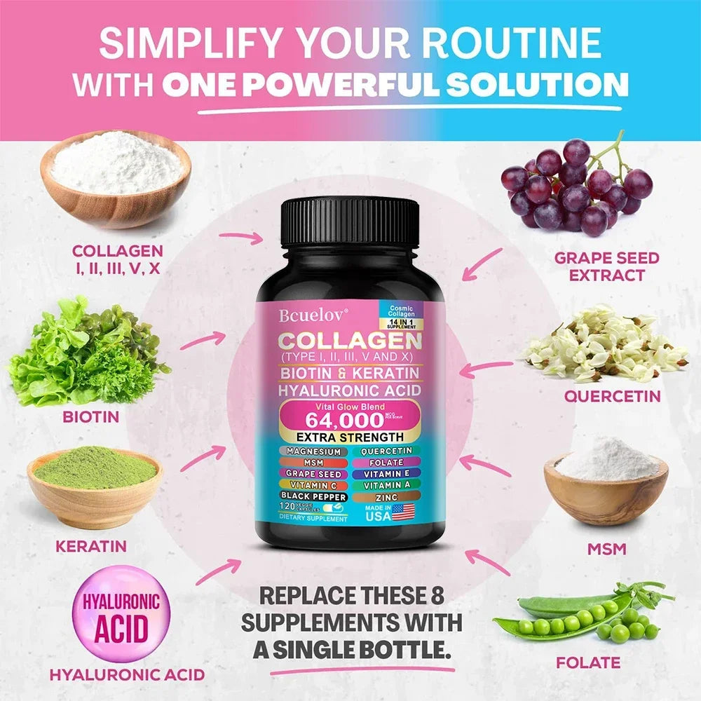 Collagen Capsules Biotin Keratin Skin Care Product Booster Anti Aging Whitening Skin Nail and Hair Care Supplement