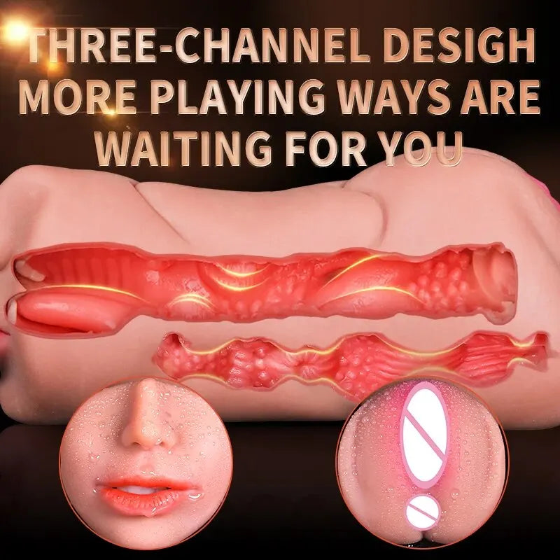 3 IN 1 Sex Toys Masturbation For Men Deep Throat Realistic Artificial Pussy