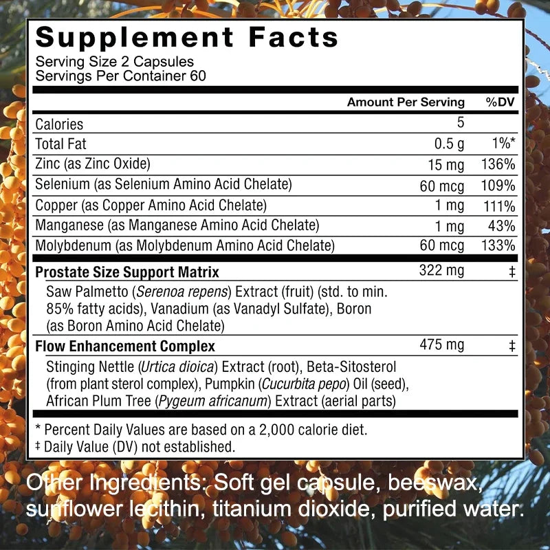 Saw Palmetto Sitosterol Capsules for Men's Prostate Health, Hair Growth, Men's Health, Urinary Tract Health, Frequent Urination