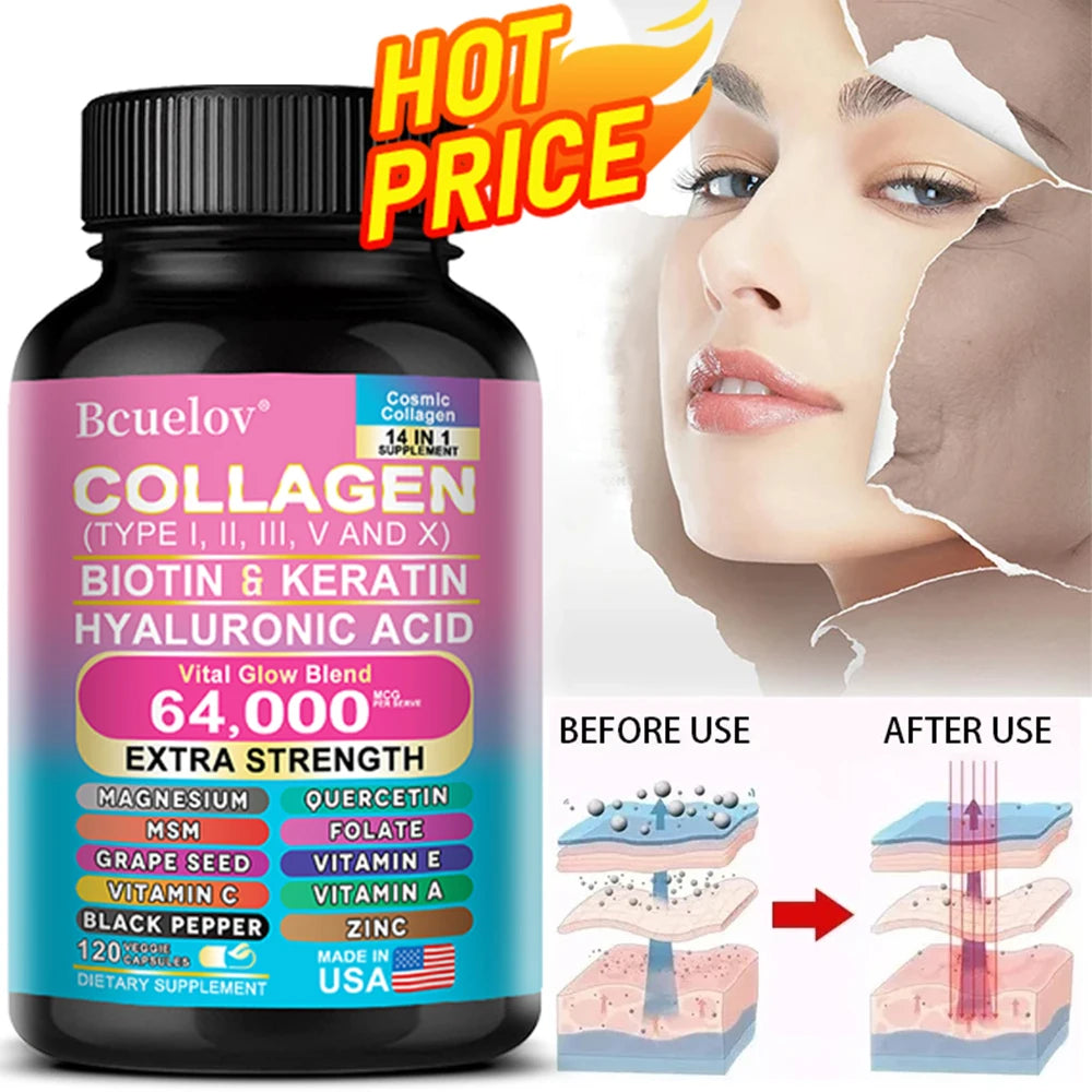 Collagen Capsules Biotin Keratin Skin Care Product Booster Anti Aging Whitening Skin Nail and Hair Care Supplement