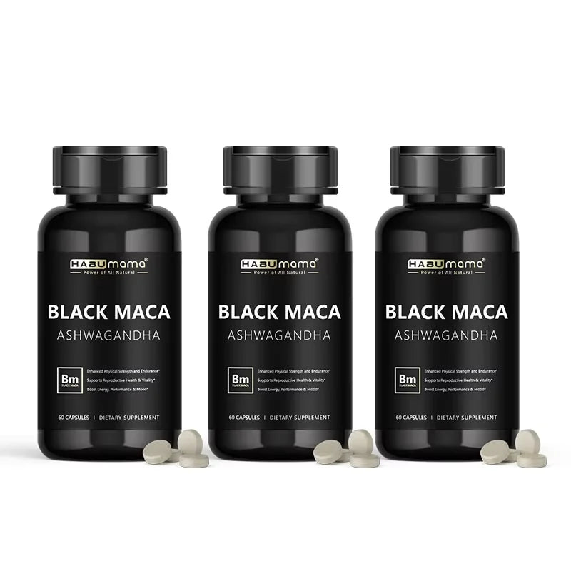Organic Black Maca Root + Ashwagandha Extract Supplement for Women & Men Erect, Energy, Endurance - Vegan Pills