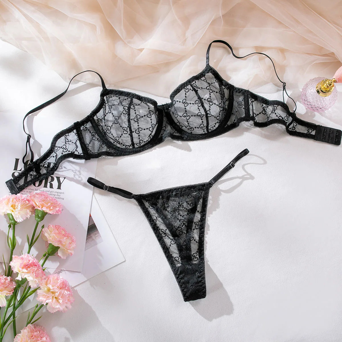 Ellolace Lingerie See Through Lace Embroidery Underwear