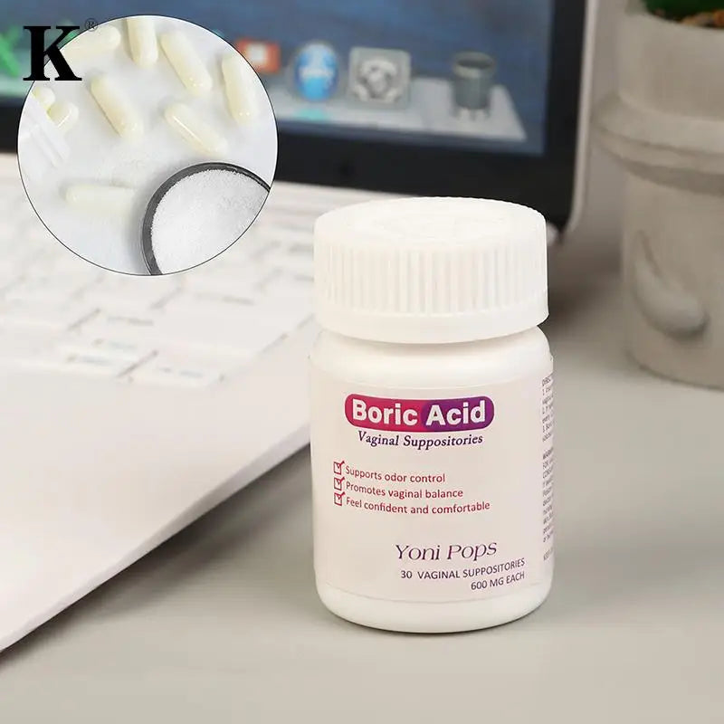 30Pcs Medical Grade Boric Acid Vaginal Suppositories - Women PH Balance Pills for Yeast Infection 600mg