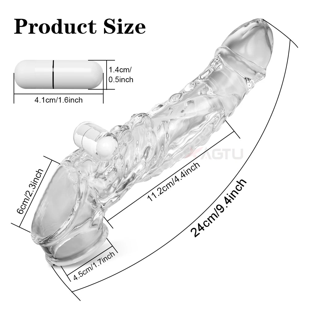 Vibrating Vibrator Ring Clear Cock Ring - Reusable Penis Sleeve Ultra-Soft