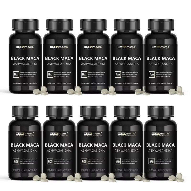 Organic Black Maca Root + Ashwagandha Extract Supplement for Women & Men Erect, Energy, Endurance - Vegan Pills