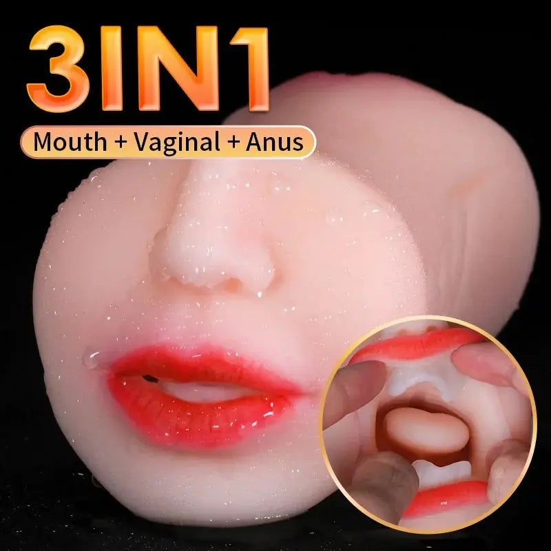 3 IN 1 Sex Toys Masturbation For Men Deep Throat Realistic Artificial Pussy