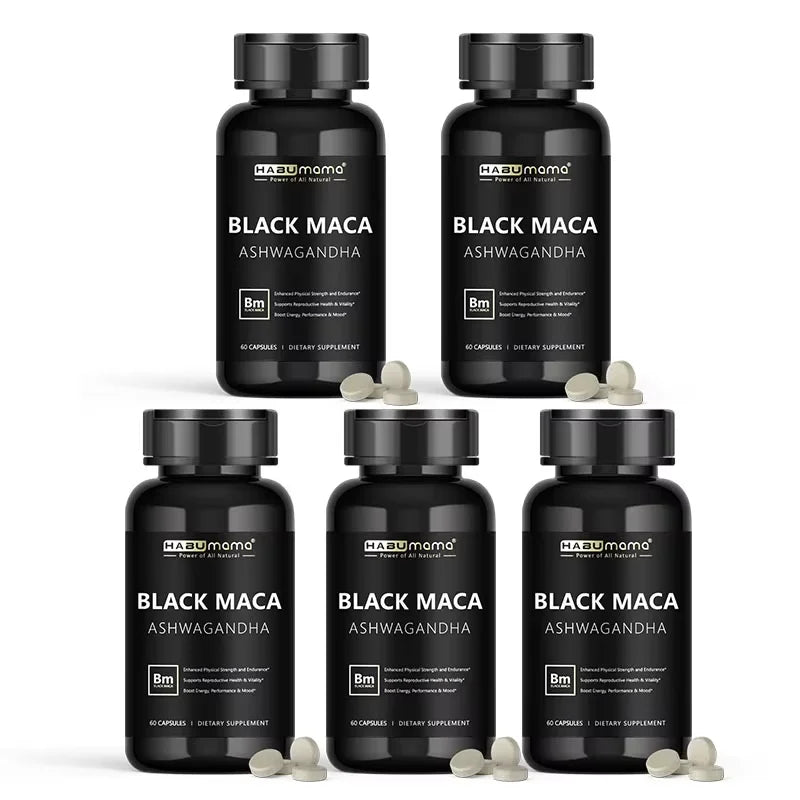 Organic Black Maca Root + Ashwagandha Extract Supplement for Women & Men Erect, Energy, Endurance - Vegan Pills