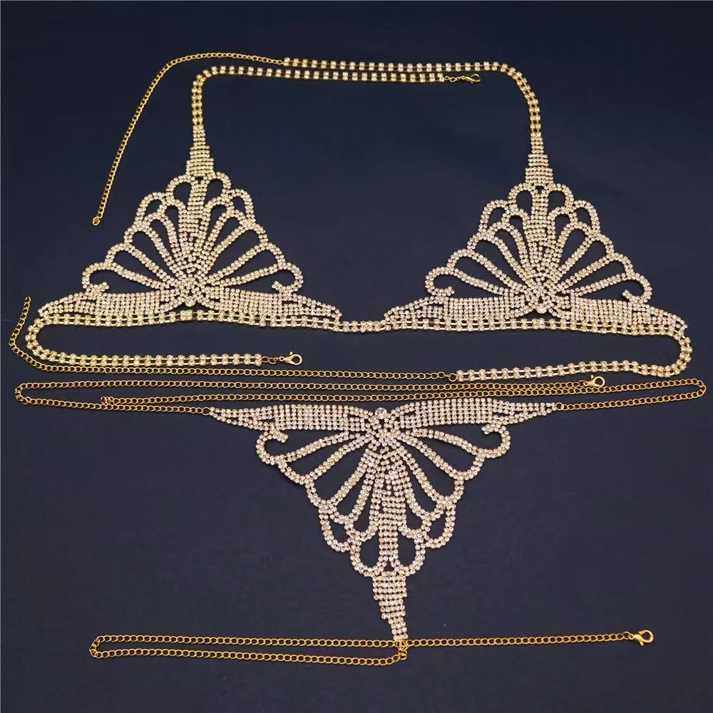 Luxury Rhinestone Lingerie Set New Nightclub Sexy Body Chain Bikini
