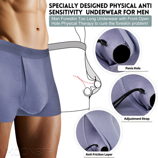 Man Separate Dual Pouch Underwear Phimosis Breathable Physical Therapy Sheath Boxers