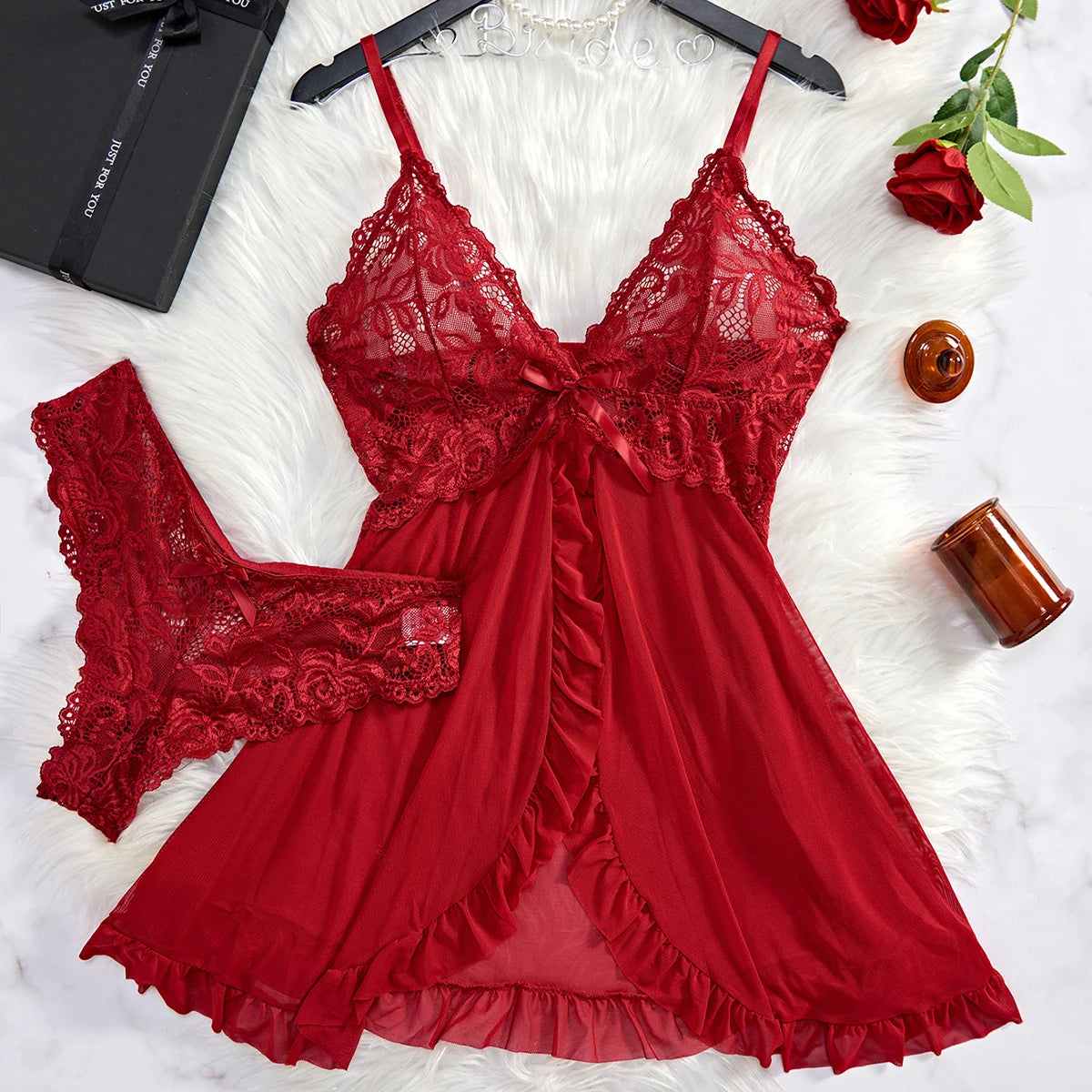 Transparent Red Sexy Lingerie Women's Underwear See Through Sleepwear
