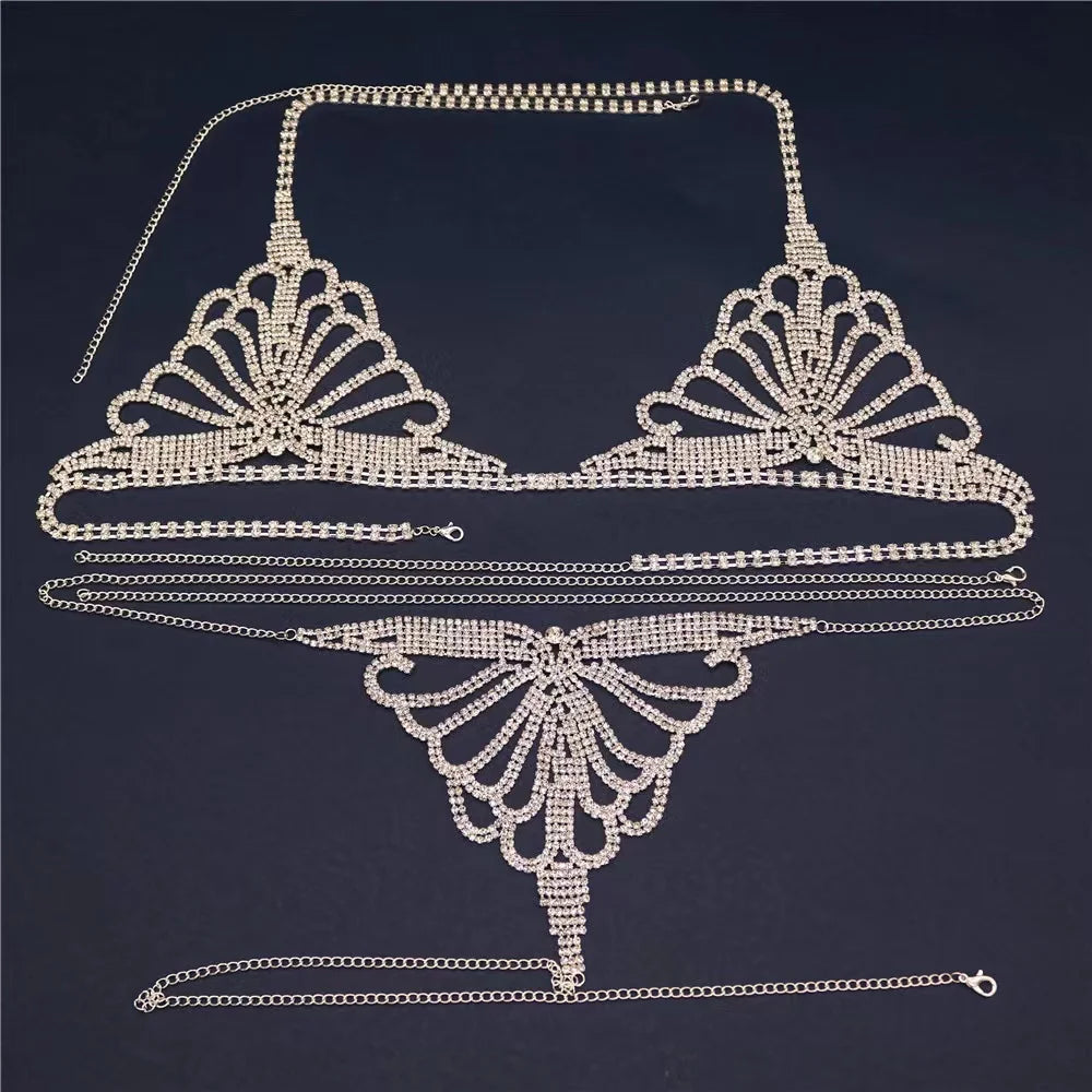 Luxury Rhinestone Lingerie Set New Nightclub Sexy Body Chain Bikini